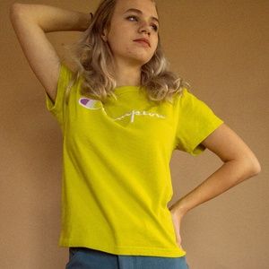 Y2K Preloved Neon Champion Short Sleeve Baby Tee